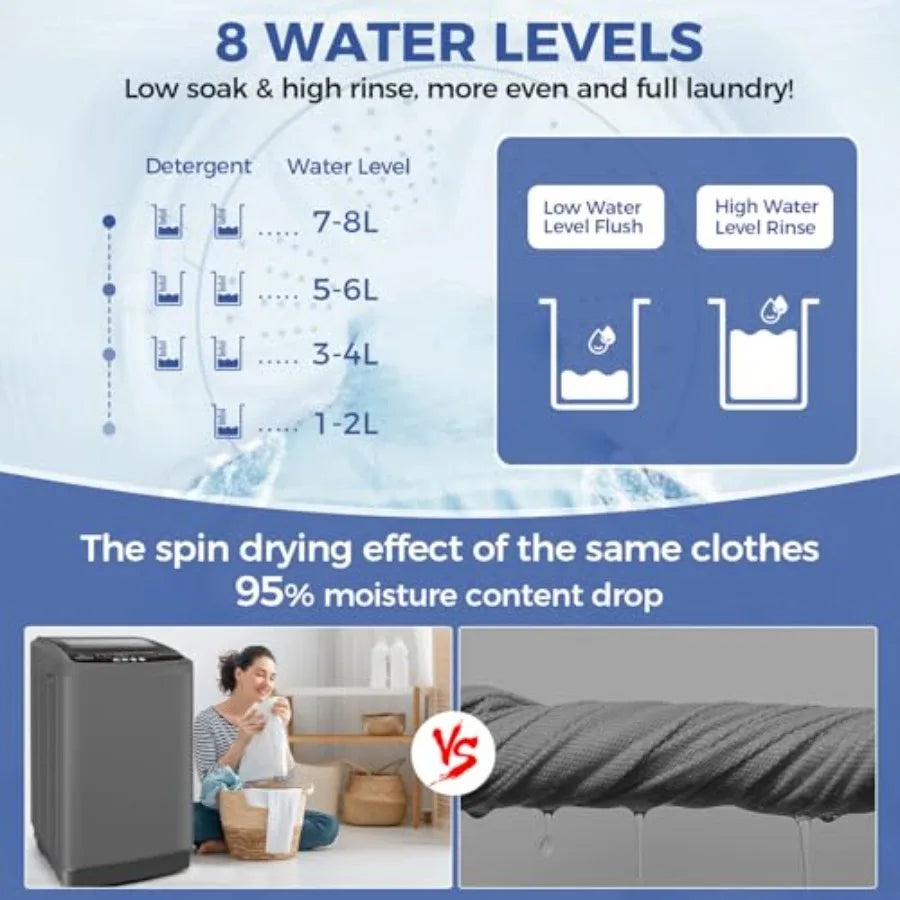 Compact Portable Washing Machine with 20Lbs Capacity and 2.8Cu.ft Washer and Dryer Combo for Apartments Features 10 Washing Pro