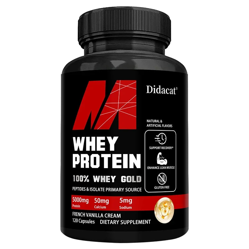 Didacat Whey Protein Capsules – 5000mg Protein Support for Muscle Growth & Recovery | Gluten-Free, Non-GMO (30/60/120 Capsules)