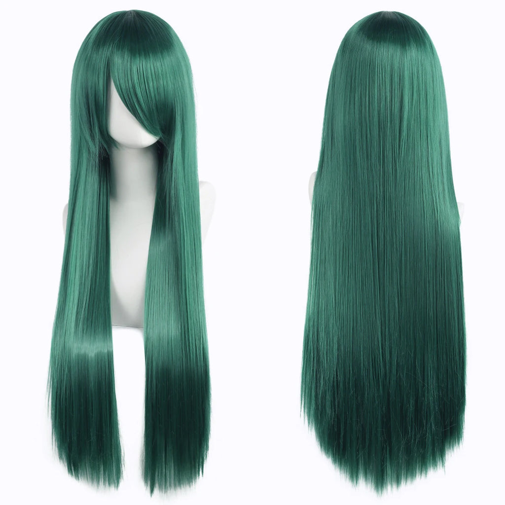 80cm Long Synthetic White Purple Cosplay Wigs Green Hair Straight Silver Wig Pink Hairpiece Lolita Wig with Bangs