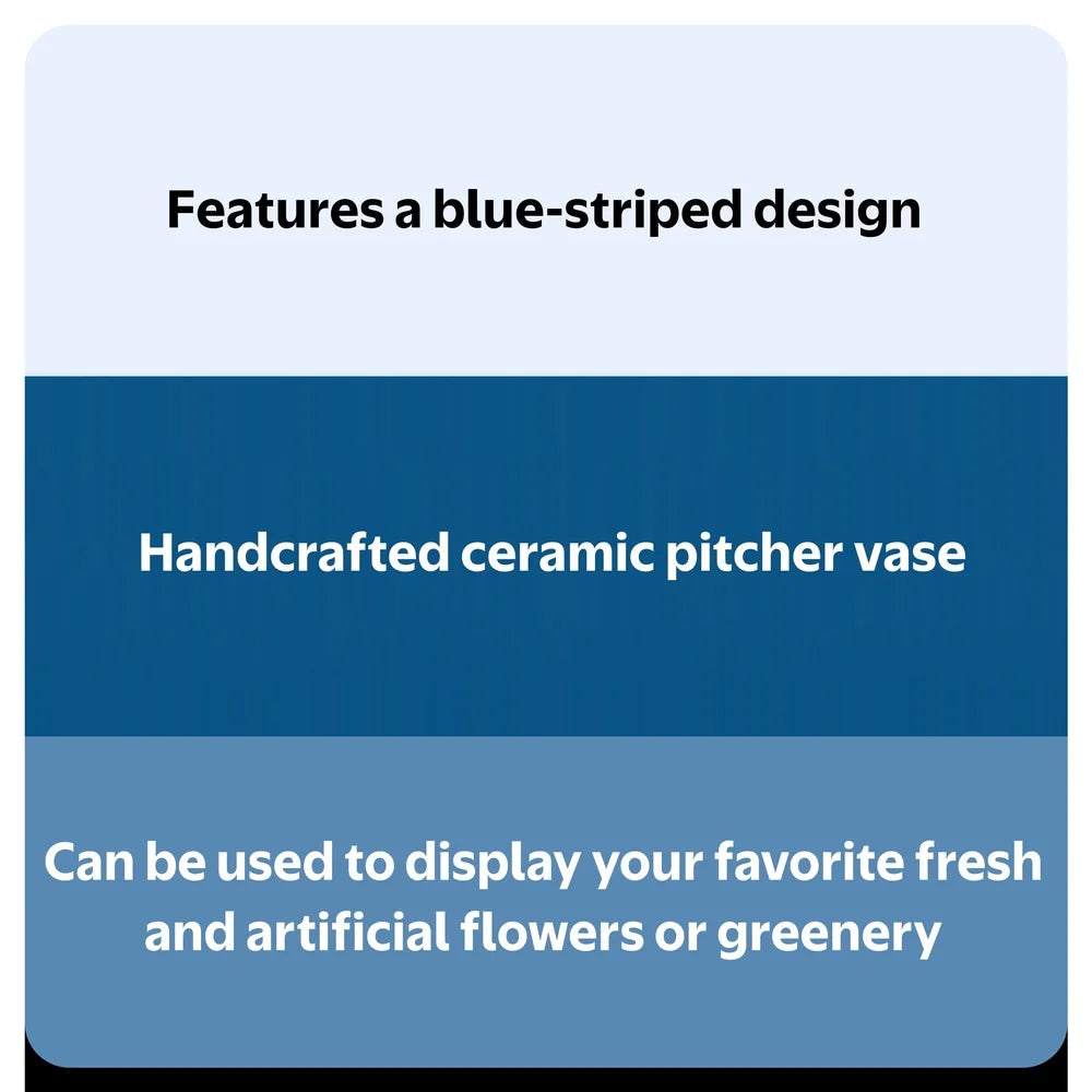 Handcrafted Ceramic Blue Stripe Pitcher Vase – Elegant Home Decor