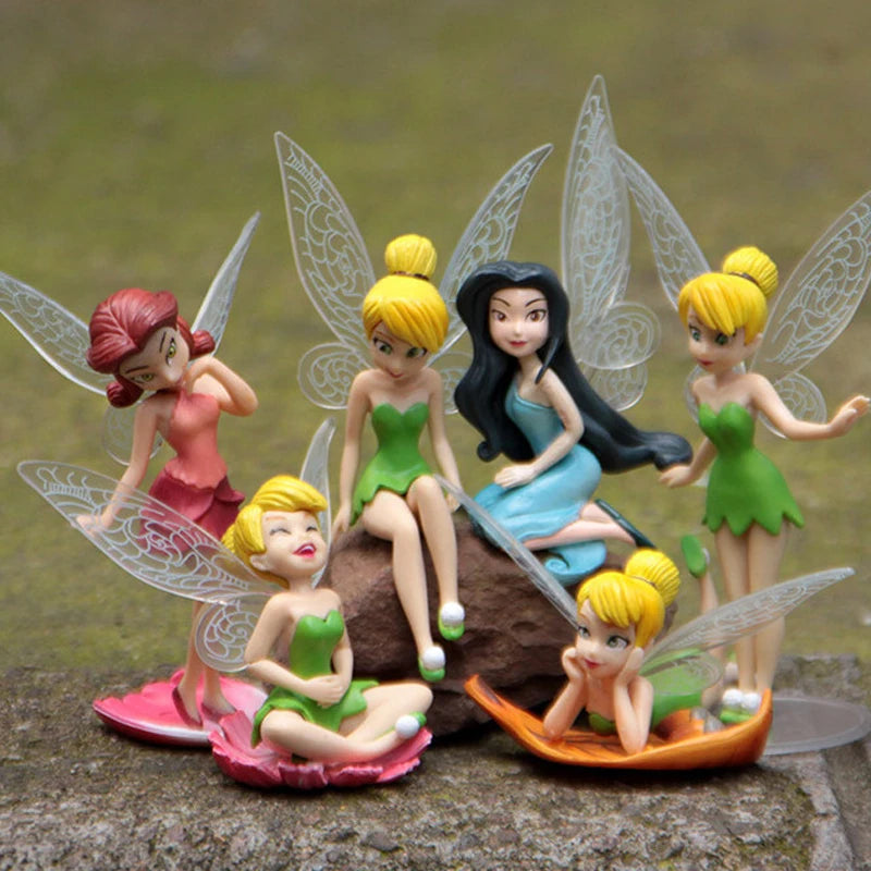 Tinker Bell 6pcs Set PVC Action Figures for Girls Fairy Tales Toys Collectible Anime Dolls for Kids Girls Disney Doll Gifts