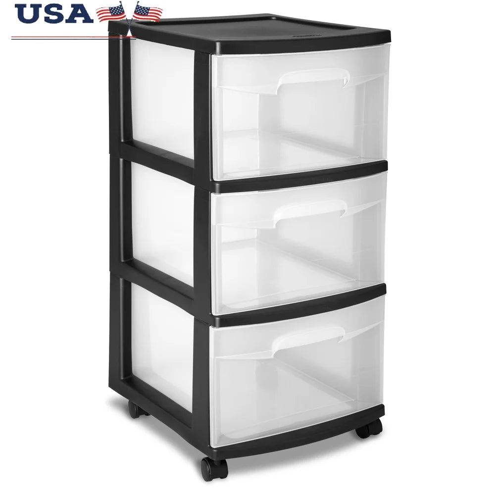 3-Drawer Rolling Storage Cart – Clear Drawers
