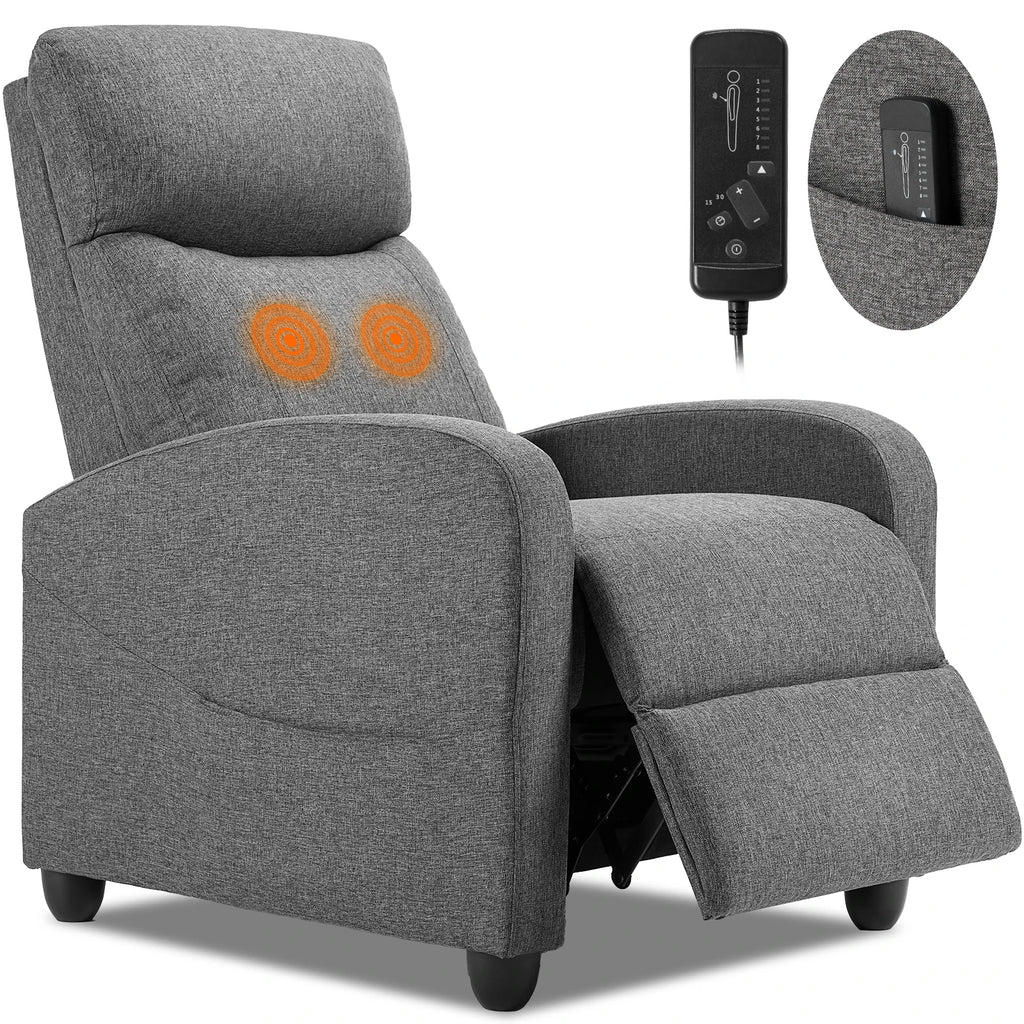 JHK Recliner Chair Massage Sofa Fabric Theater Lumbar Support Adjustable Modern Padded Seat Backrest Living Room Home Grey