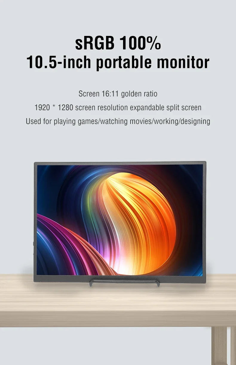 Anmite 10.5-Inch Portable Monitor 1280P HDR | 16:10 IPS Display