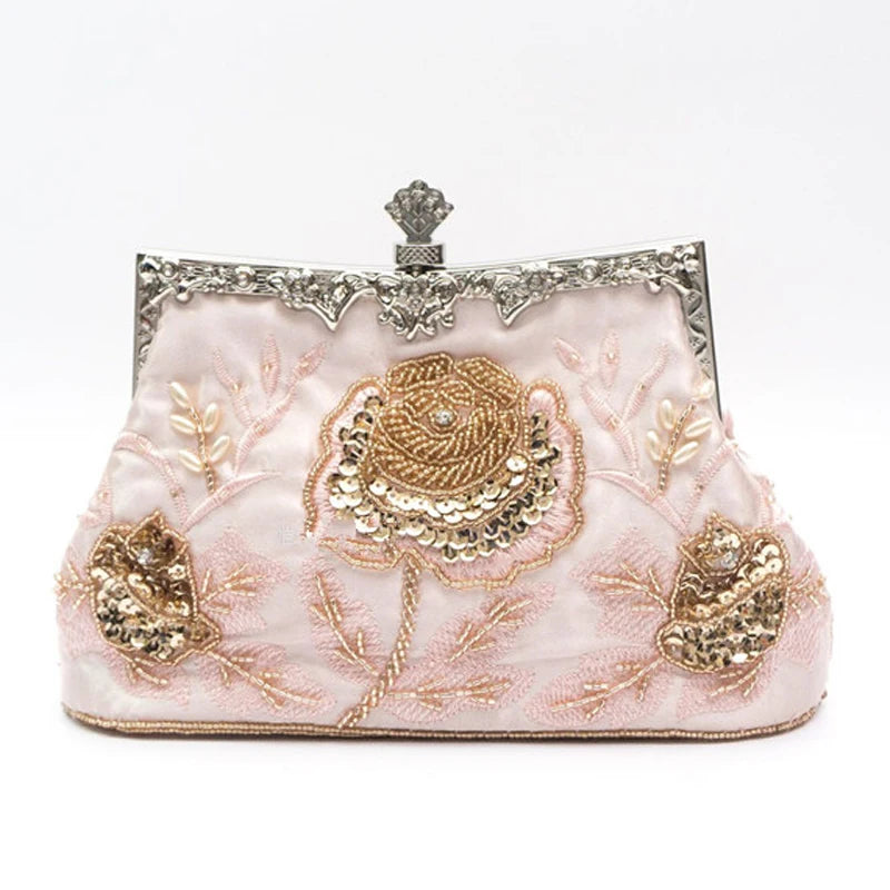 SHELKSBAG 1920s Gatsby Women Vintage Clutch Bags Luxury Beaded Wedding Evening Party Handbags Elegant Small Shoulder Chain Bag