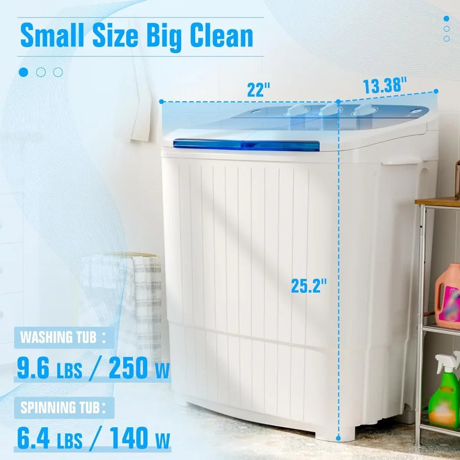 Portable Washing Machine 16 Lbs Compact Mini Washer and Dryer Combo Semi-automatic Twin Tub Laundry Washer with Drain Pump for