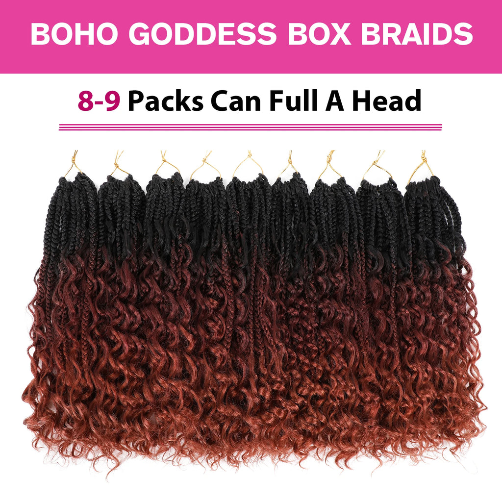 Goddess Box Braids Crochet Hair Bohomian Box Braids synthetic Crochet Hair for Black Women, Pre-Looped Crochet Braids