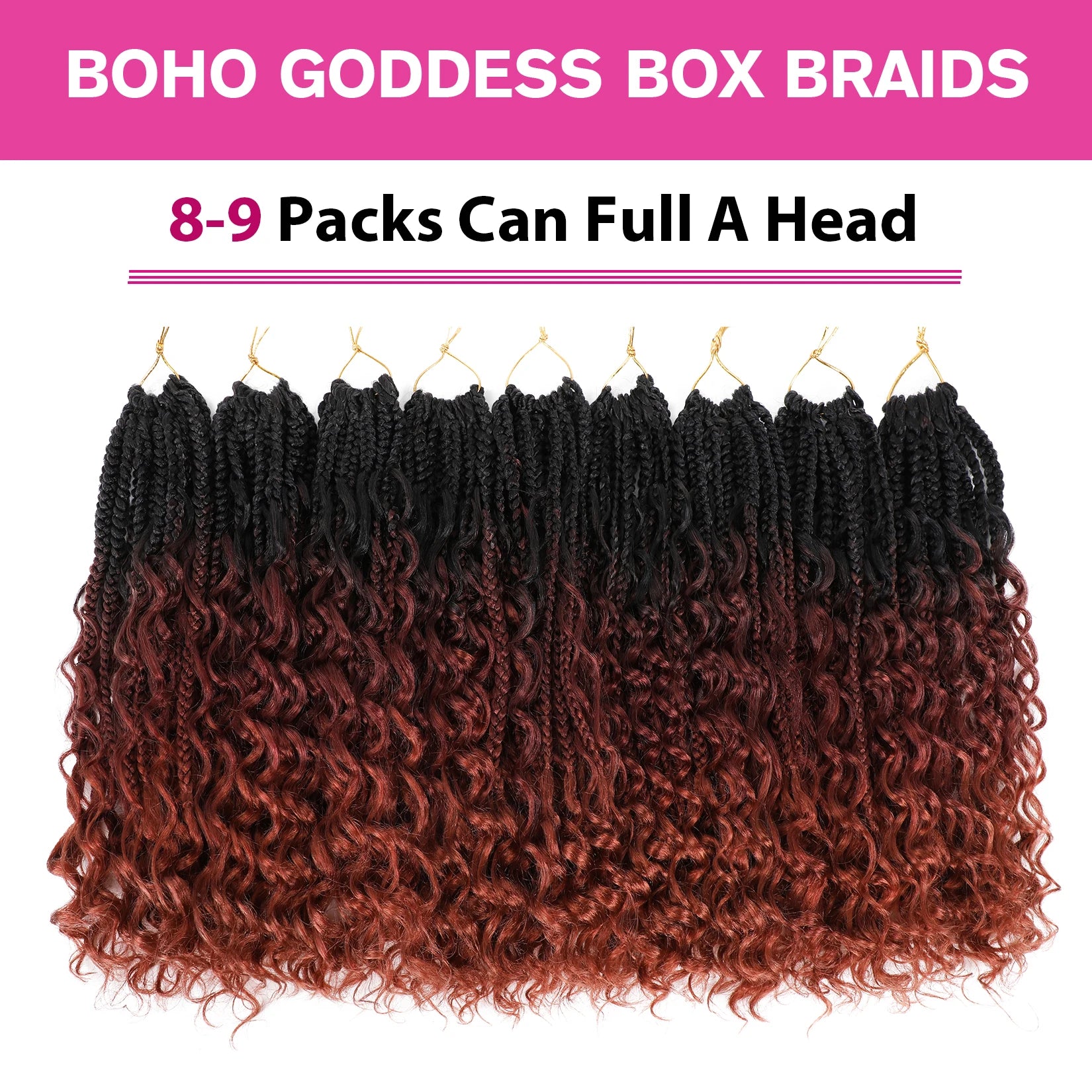 Goddess Box Braids Crochet Hair Bohomian Box Braids synthetic Crochet Hair for Black Women, Pre-Looped Crochet Braids