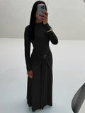 Weird Puss Ruched Elegant Maxi Dress Women Daily Casual Fashion Skinny Full Sleeve Solid Gown Midnight Prom Party Long Bodycon