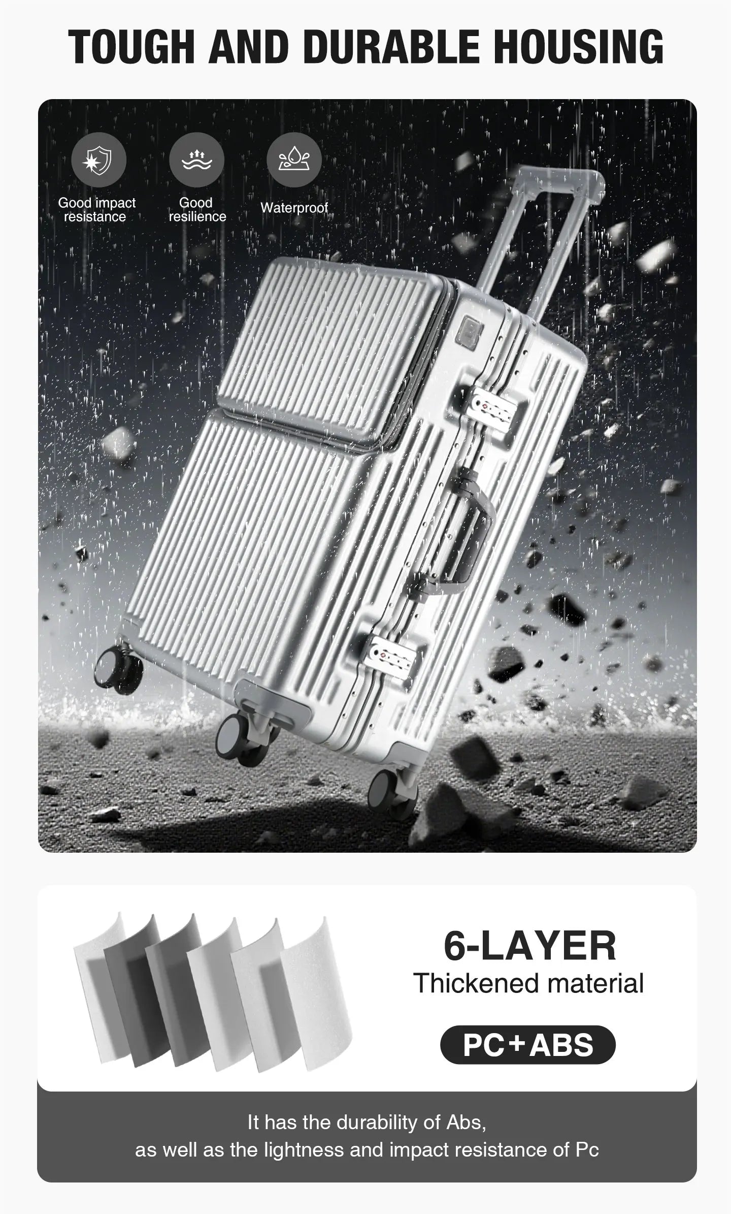 AIWEINY Aluminum Frame Suitcase PC Hard Shell Pressure-Resistant Travel Luggage, 360° Silent Swivel Wheels, with TSA Lock.