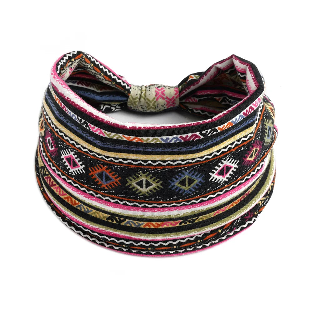 Boho Wide Knot Floral Cotton Headband | Stretch Turban Hair Scarf for Women