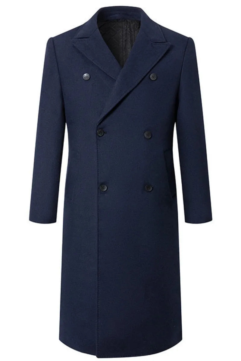 Men Long Double-breasted Coat with Lining Warm Type Coats Wool Blend Lapel Casual Fashion Men's Clothing Polo Jacket Customized