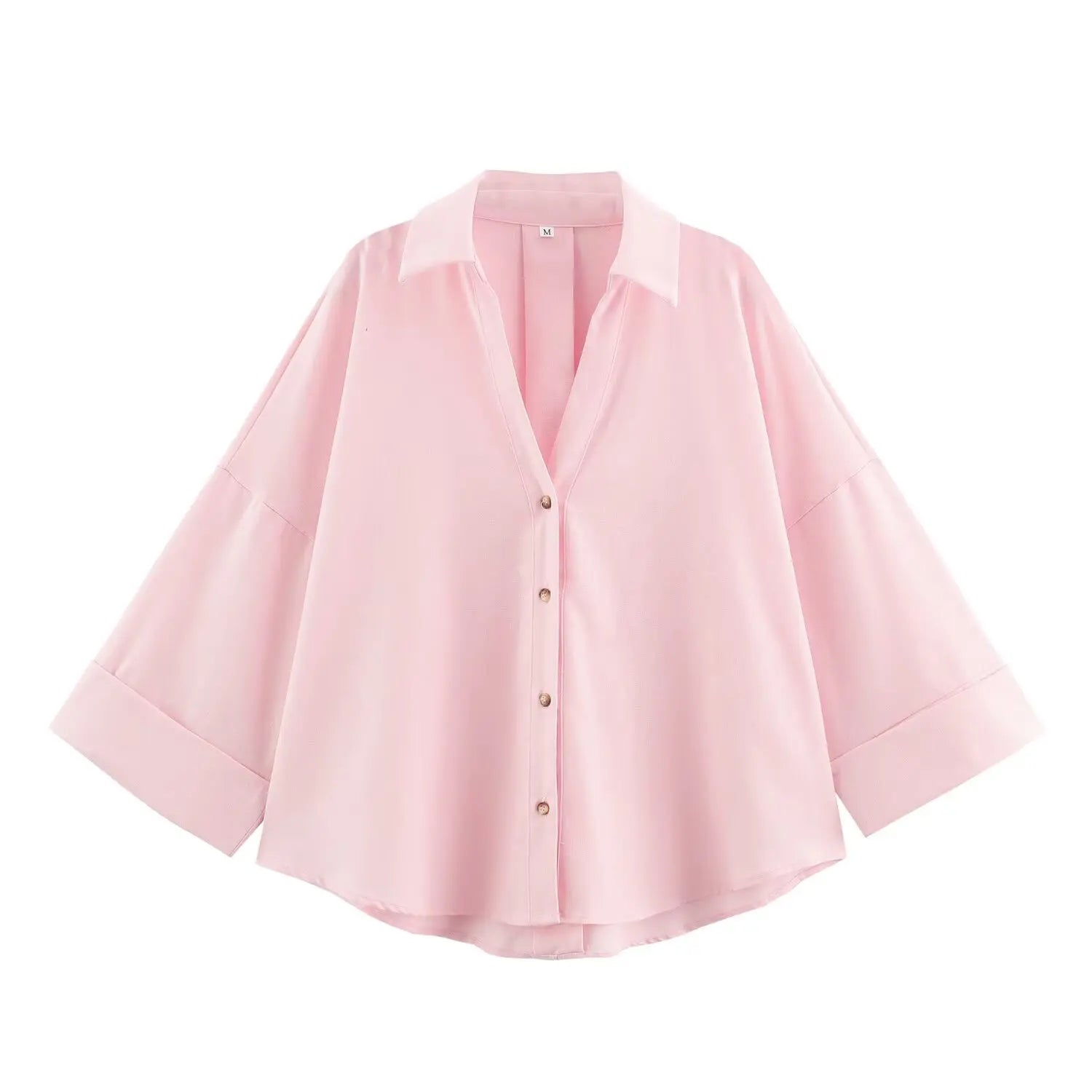 Women Fall Casual Loose Shirt Lapel Buttons Wide Sleeve Shirt 2025 New Spring Autumn Minimalist Holiday Versatile Shirt