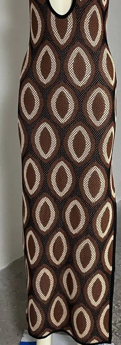 Tossy Knit Printed Hollow Out Long Dress Women Bandage Backless Contrast Beach Holiday Dress Clothes Female Boho Knitwear Dress