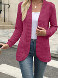 New fashion women's solid color casual pit stripe brushed cardigan jacket
