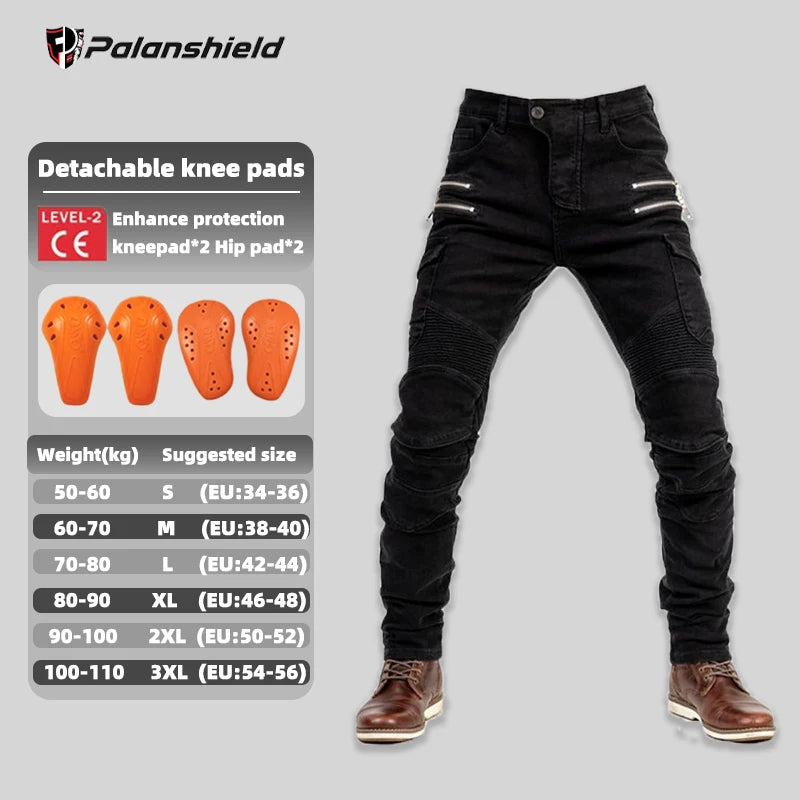 New Double Zipper Metal Style Motocross Moto Trousers Men For Woman Outdoor Riding Jeans With Protective Gear Motorcycle Pants
