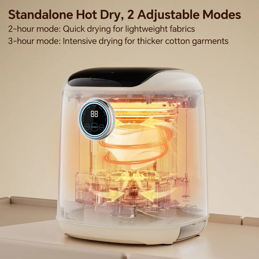 Fully Automatic Mini Washing Machine with Heated Wash Spin Dry Thermal Drying 7L 1kg Capacity Portable for Underwear Socks Baby