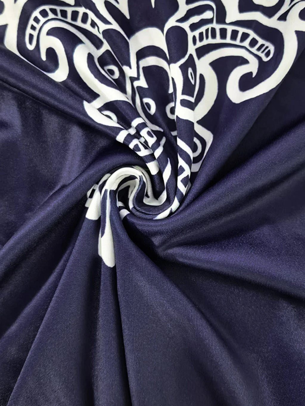 Plus Size Women’s Boho Floral T-Shirt – Navy Blue, 3/4 Sleeves