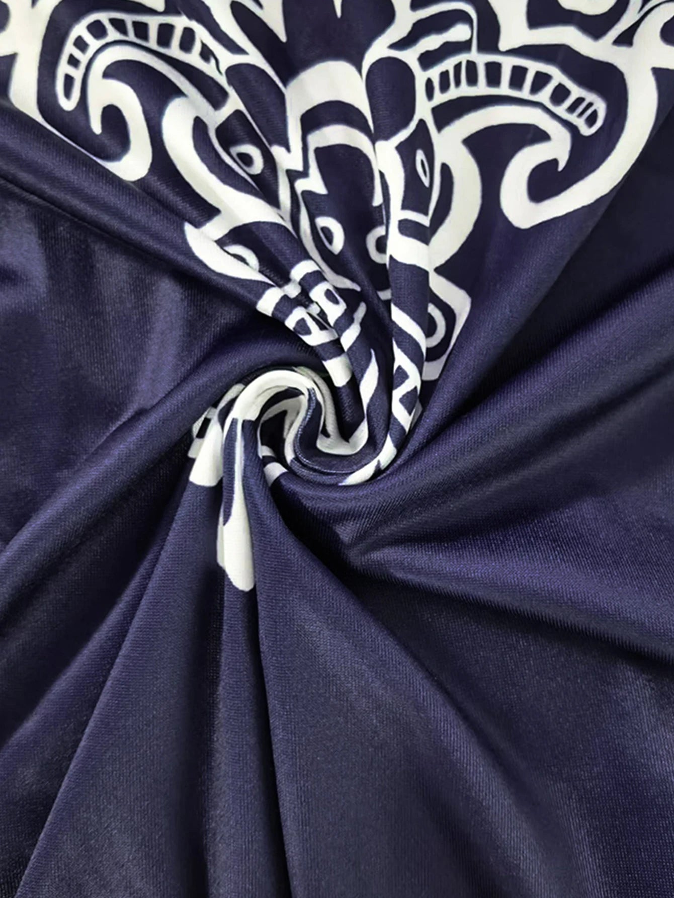 Plus Size Women’s Boho Floral T-Shirt – Navy Blue, 3/4 Sleeves