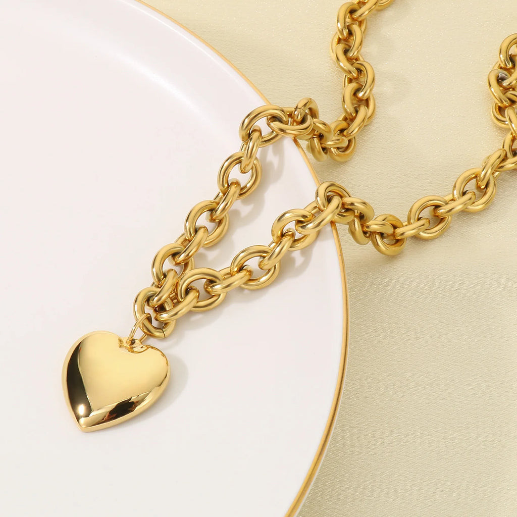 Romantic Heart Pendant Necklace | Gold Stainless Steel Choker for Women