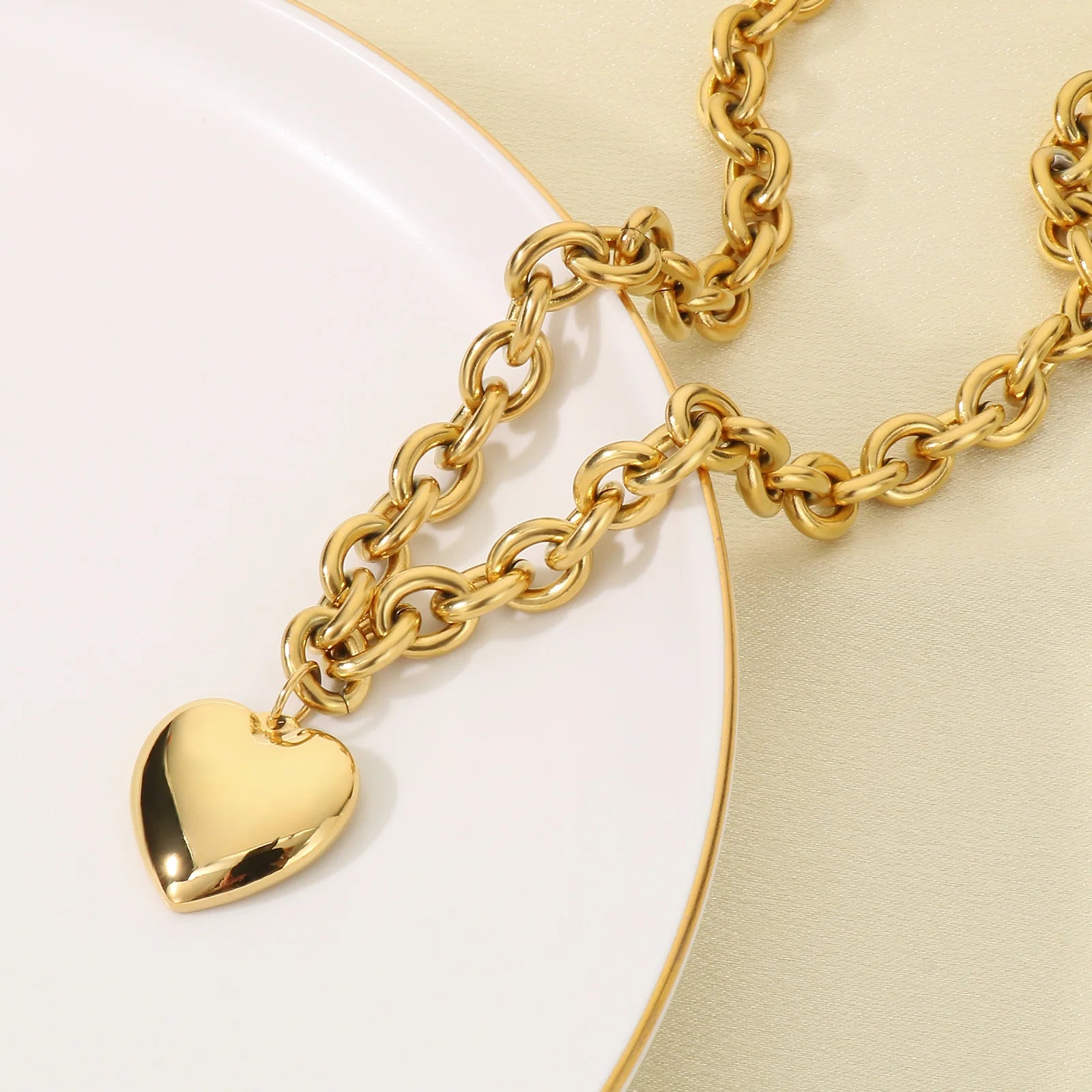 Romantic Heart Pendant Necklace | Gold Stainless Steel Choker for Women