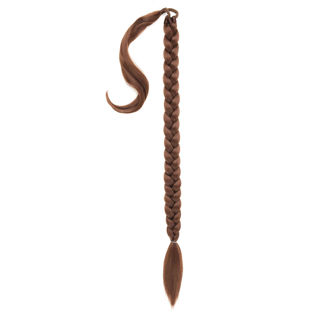 Long DIY Braided Ponytail Extension With Hair Tie Straight Wrap Around Synthetic Hair Extensions