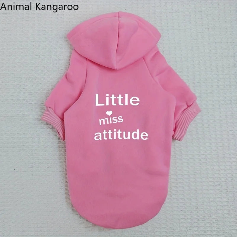 Animal Kangaroo Little Miss Attitude Red Pullover Dog Hoodie Fleece Sweatshirt Fall Apparel Washable Pet Sweater Dog Sweater