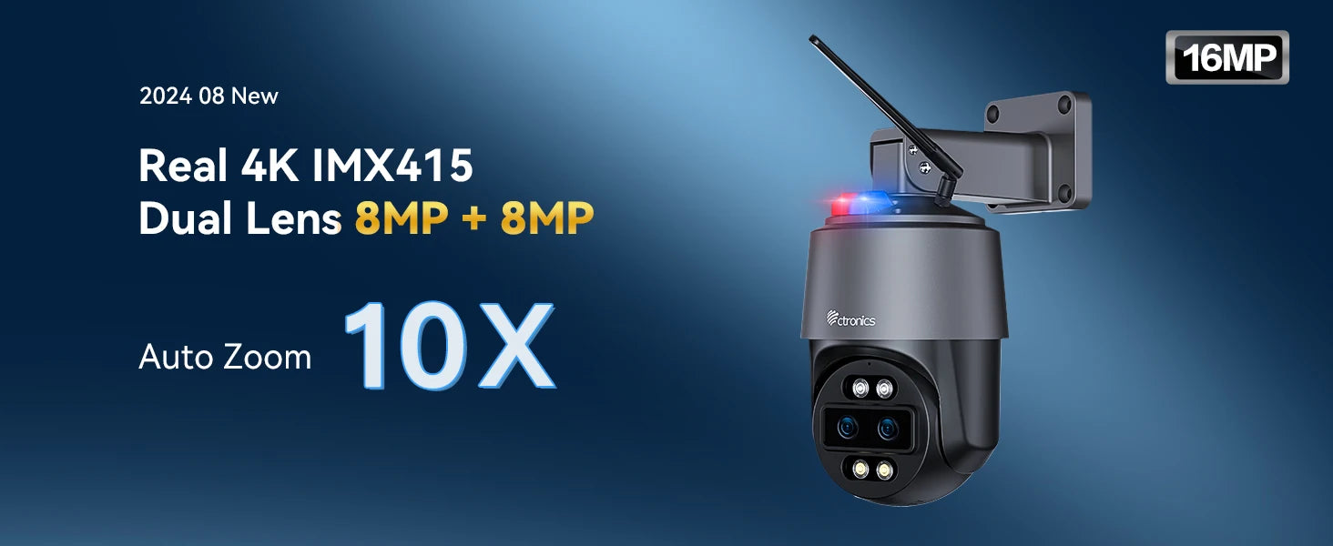 Ctronics Real 4K 8MP Surveillance Camera WiFi 5G Outdoor 360 16X 5X Optical Zoom Security Camera UHD Night Vision Auto Tracking