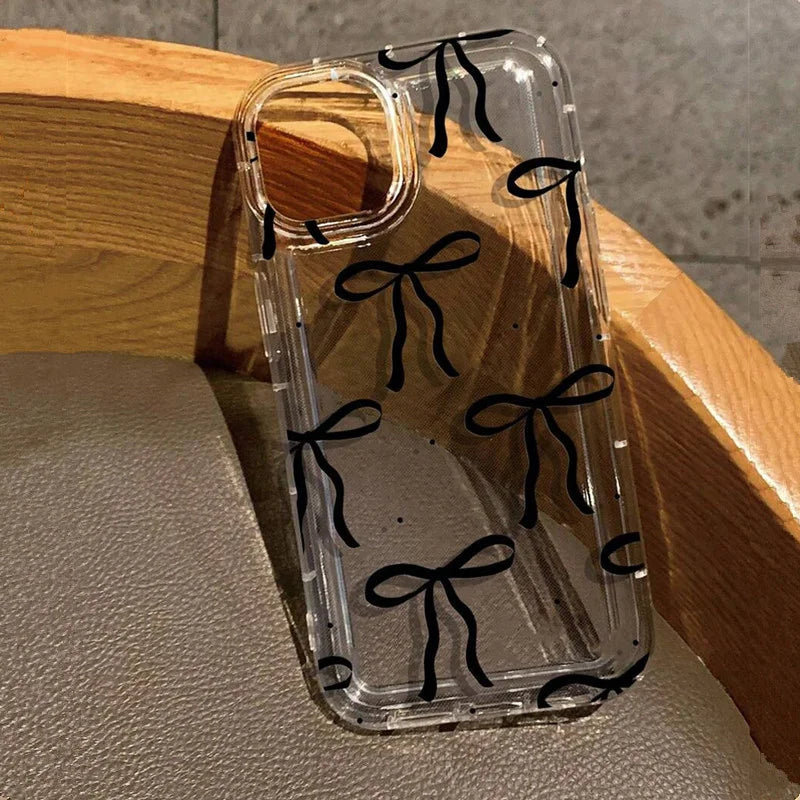 Cute Pink Heart Bow Phone Case for IPhone 17 16 15 14 13 12 11 Pro Max 13 12 Mini 17Air 16e Shockproof Soft Clear Cases Coque