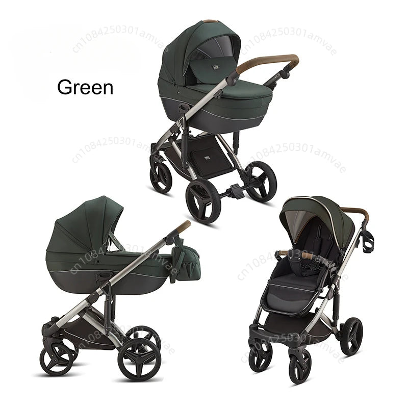 Deluxe Baby Stroller 2 in 1 High View Comfortable Baby Stroller Foldable Portable Travel Baby Carriage with Mother Bag
