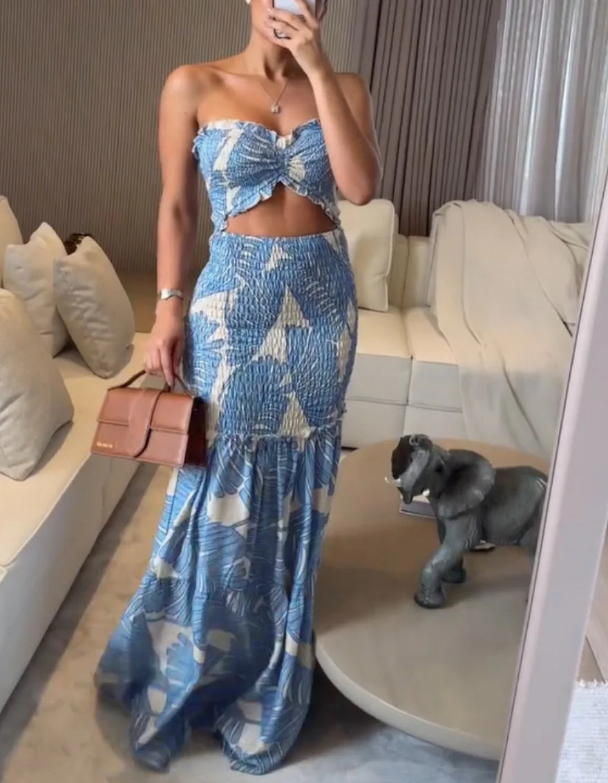 Spring Women Halter Dress Print Mermaid Long Dresses Bodycon Dress Female Summer New Fashion Holiday Sexy Lady Clothes