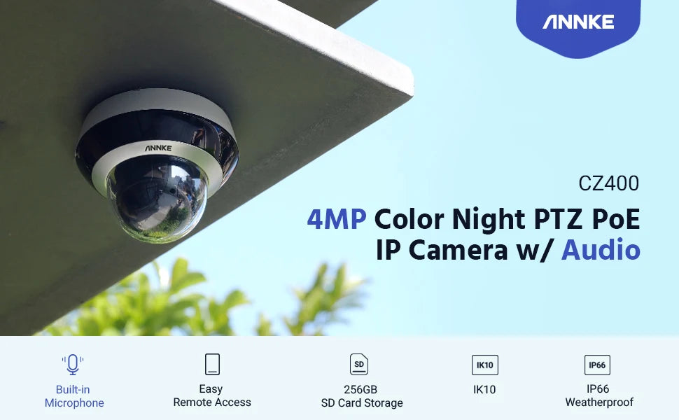 ANNKE Smartest 4MP Super HD PTZ Camera Security POE Camera 4X Optical Zoom Surveillance IP Camera With AI Detection Audio Record