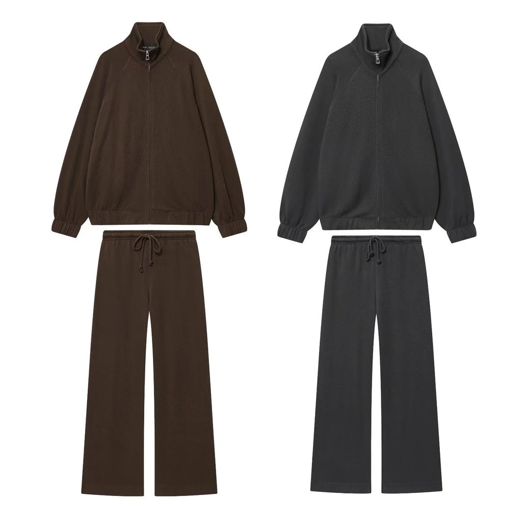 Women’s 2-Piece Set – Stand Collar Zip Sweatshirt & Soft Straight-Leg Pants (Autumn 2025)