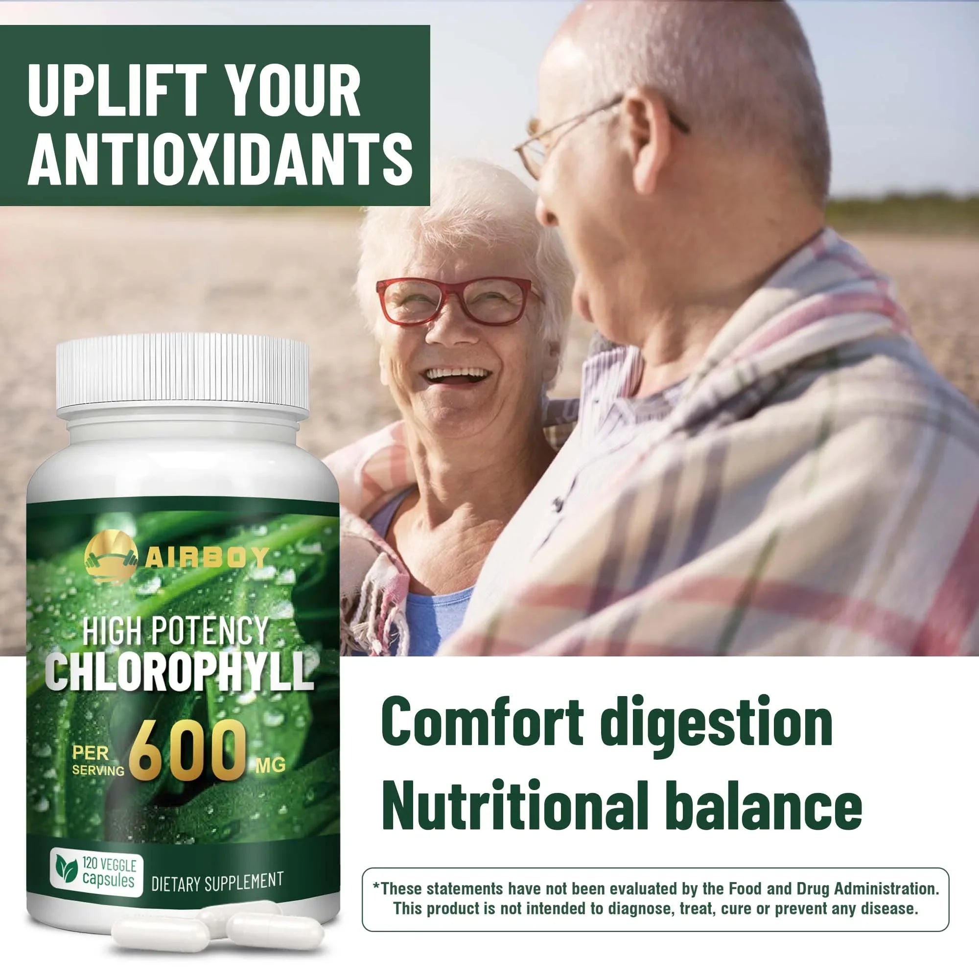 Chlorophyll Supplement 600mg - Smelling Breath, Skin Health, Remove Body Odor Naturally - 120 Capsules