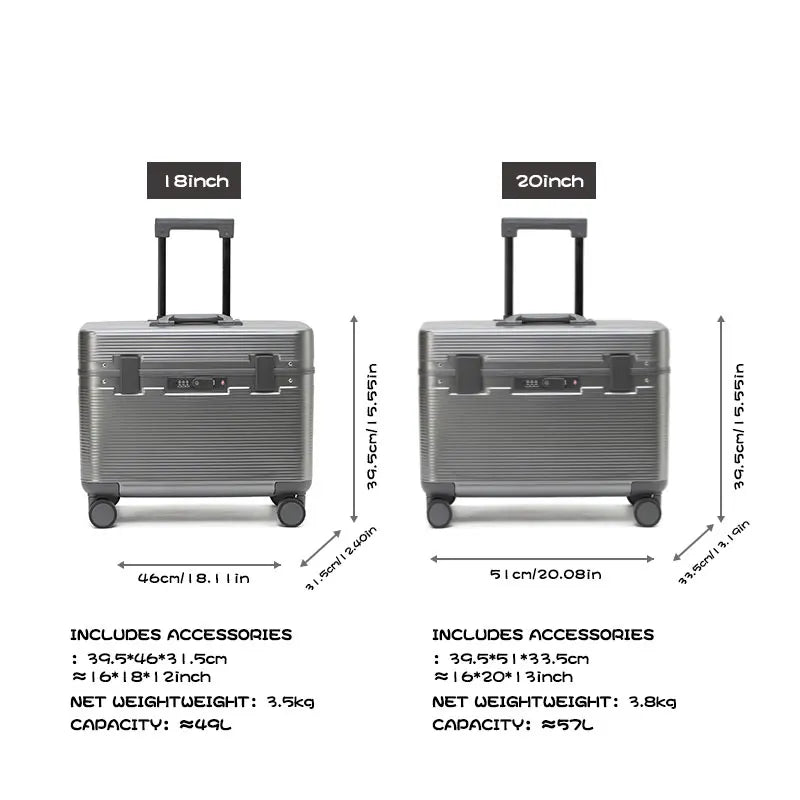 Aluminum Alloy Frame Suitcase, Top-Opening ABS Portable Trolley Case, Universal Wheels, Customs Code Lock Boarding Case