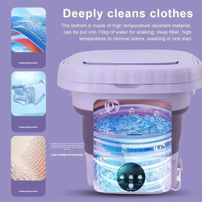 8L Portable Foldable Washing Machine With Drain Hose Full Automatic Mini Laundry Machine For Socks Underwear Travel Camping Dorm