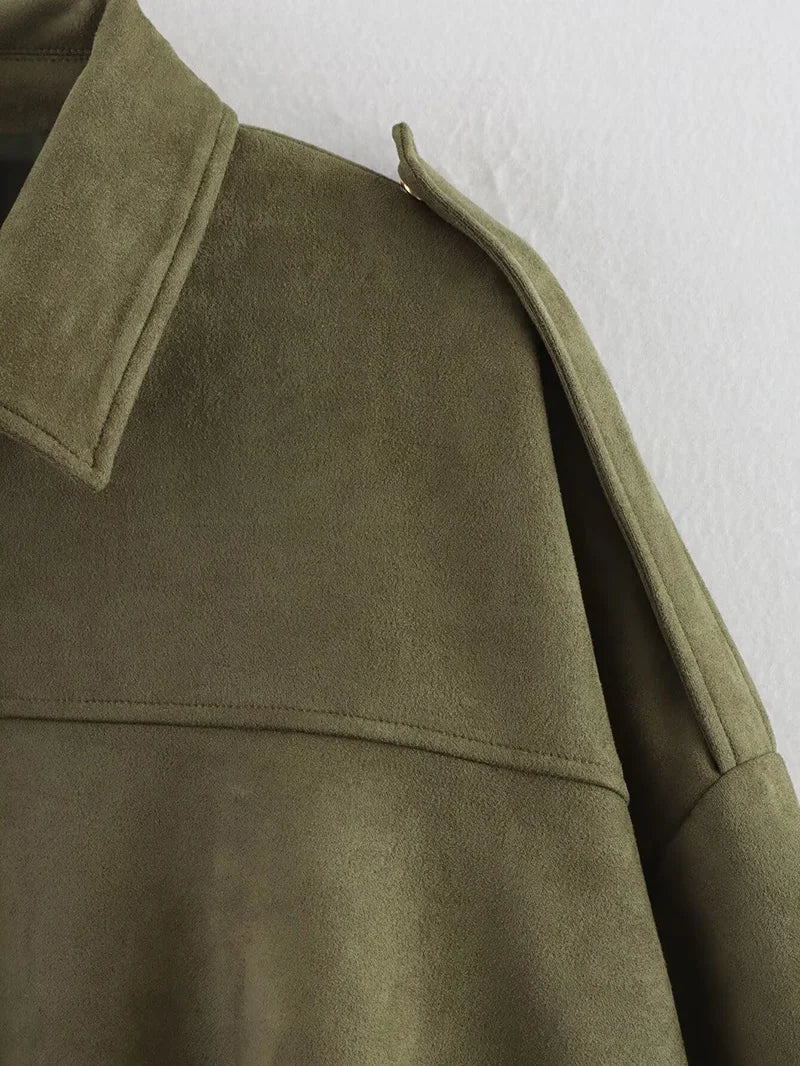 Women's Bomber Jackets Coats Fashion Turn-down Collar Long Sleeve Loose Coats Vintage Female Outerwear Chic Tops