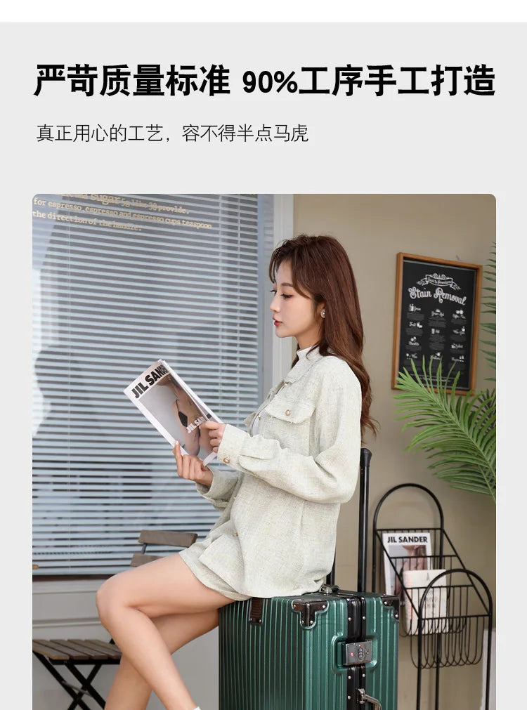 Luggage Suitcase Aluminum Frame 20 Trolley Case Universal Wheels 24 Female Male Students 26 Durable Password 28inch Leather Case