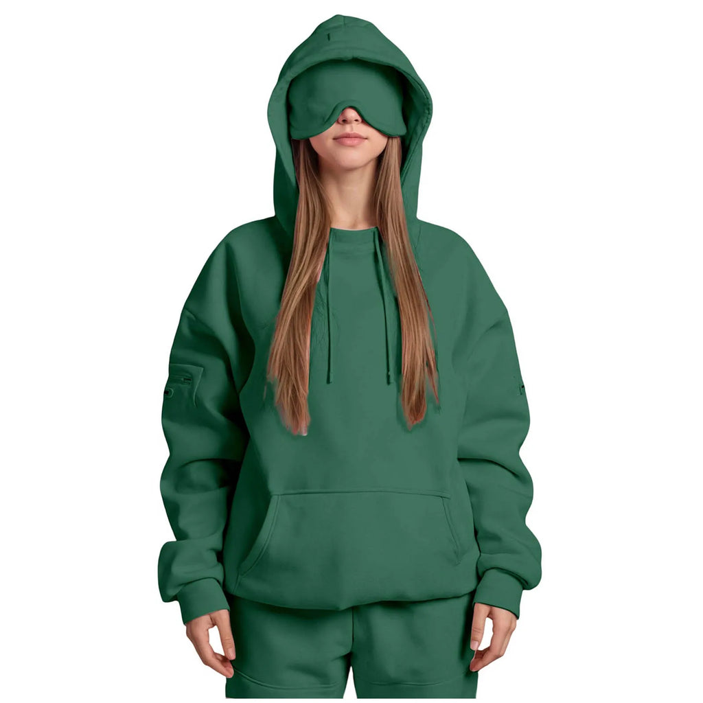 Plus Size Hoodie with Built-In Eye Mask – Oversized Travel Pullover
