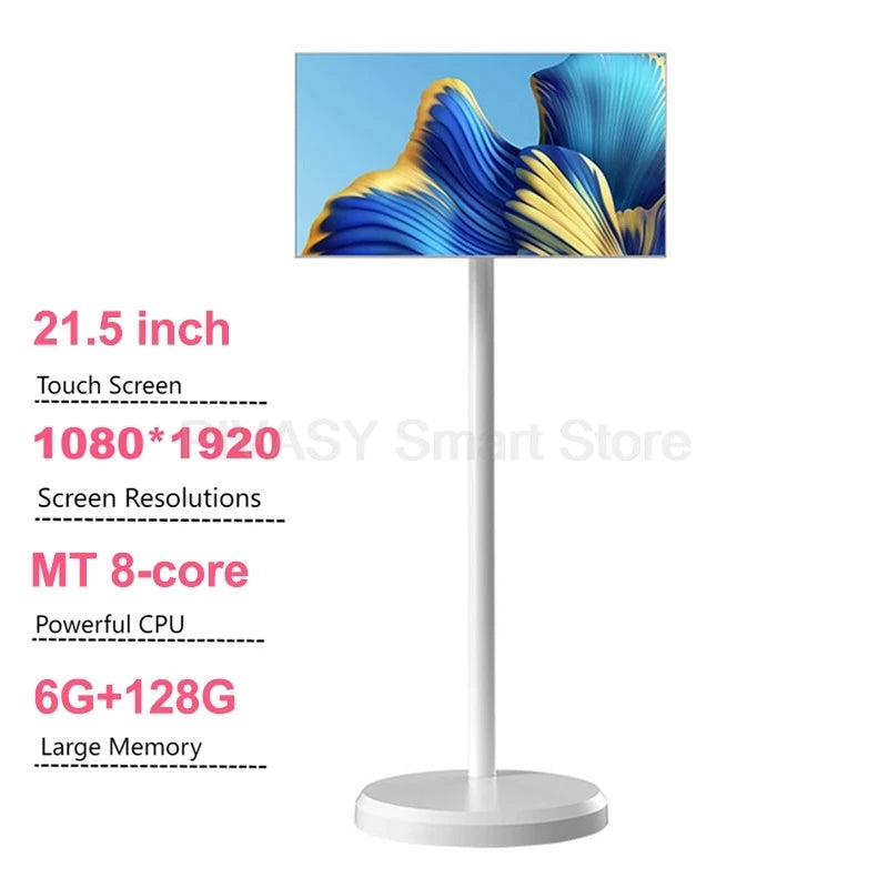 21.5 Inch Tablet Smart TV on Wheeled Stand Android 11 6000mAh Battery Inbuilt 8-core Rotatable Screen Movable for Outdoor Live