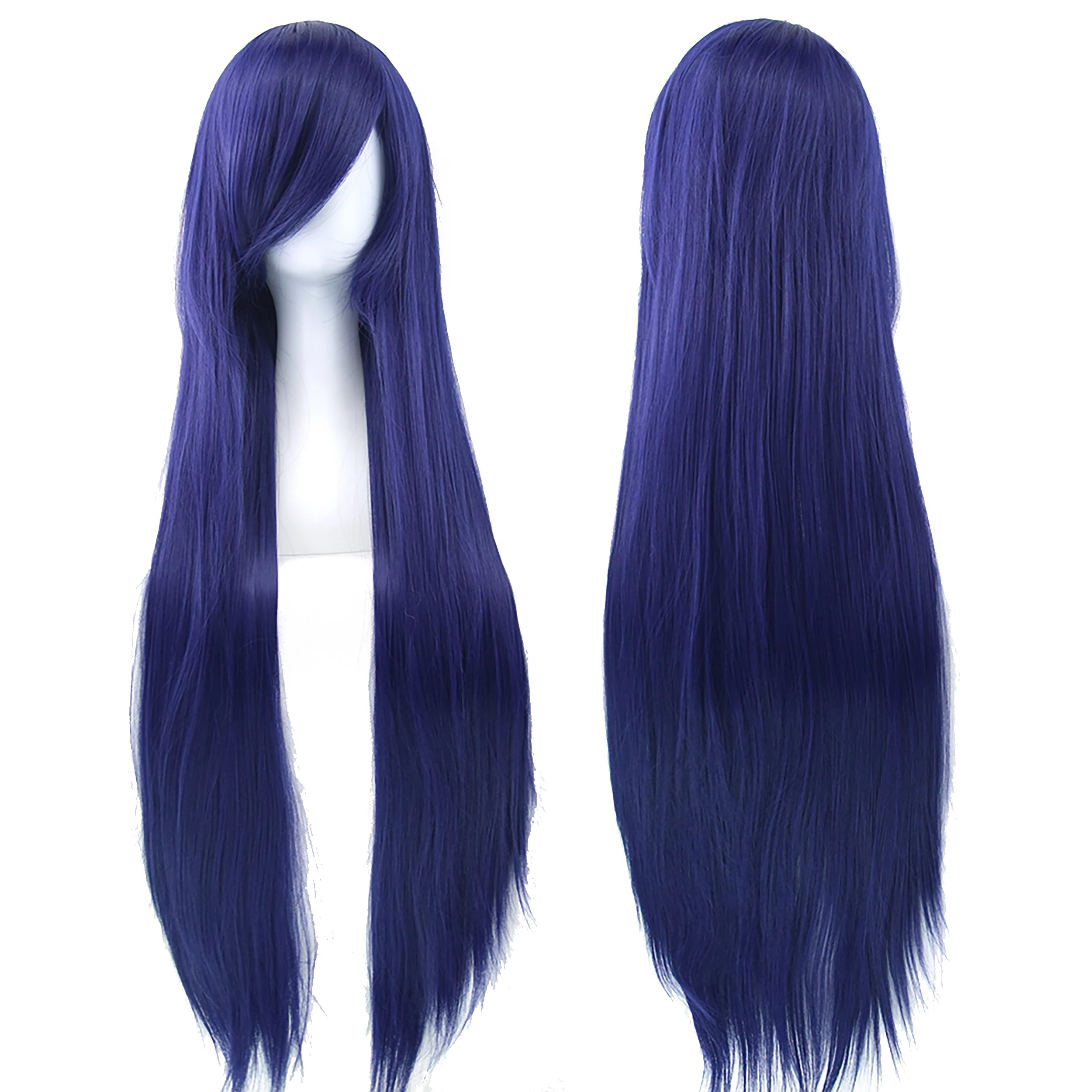 Soowee 80cm Long Synthetic Hair White Purple Cosplay Wigs Party Black Hair Straight Wig Hairpiece for Women