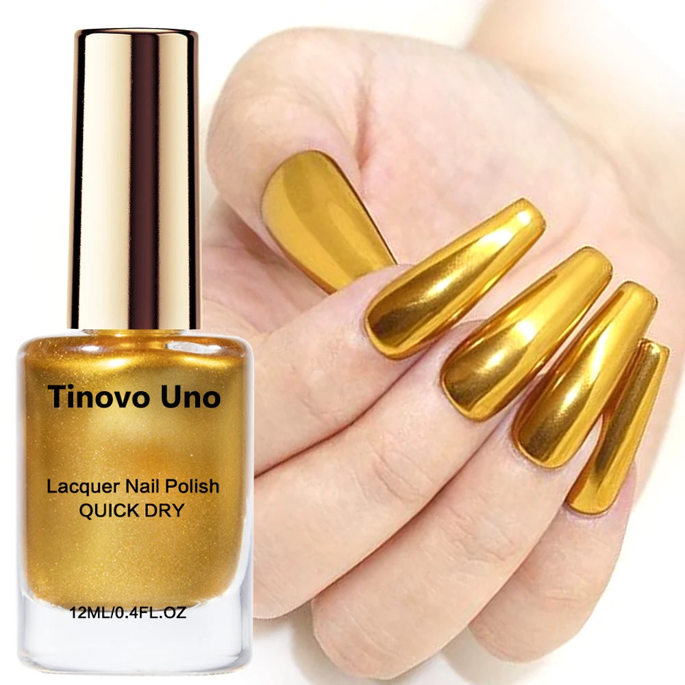 Tinovo Uno Nail Polish Metallic Rose Gold Nail Strengthener Fast Drying Mirror Normal Nails Lacquer Varnish for Manicure Nailart