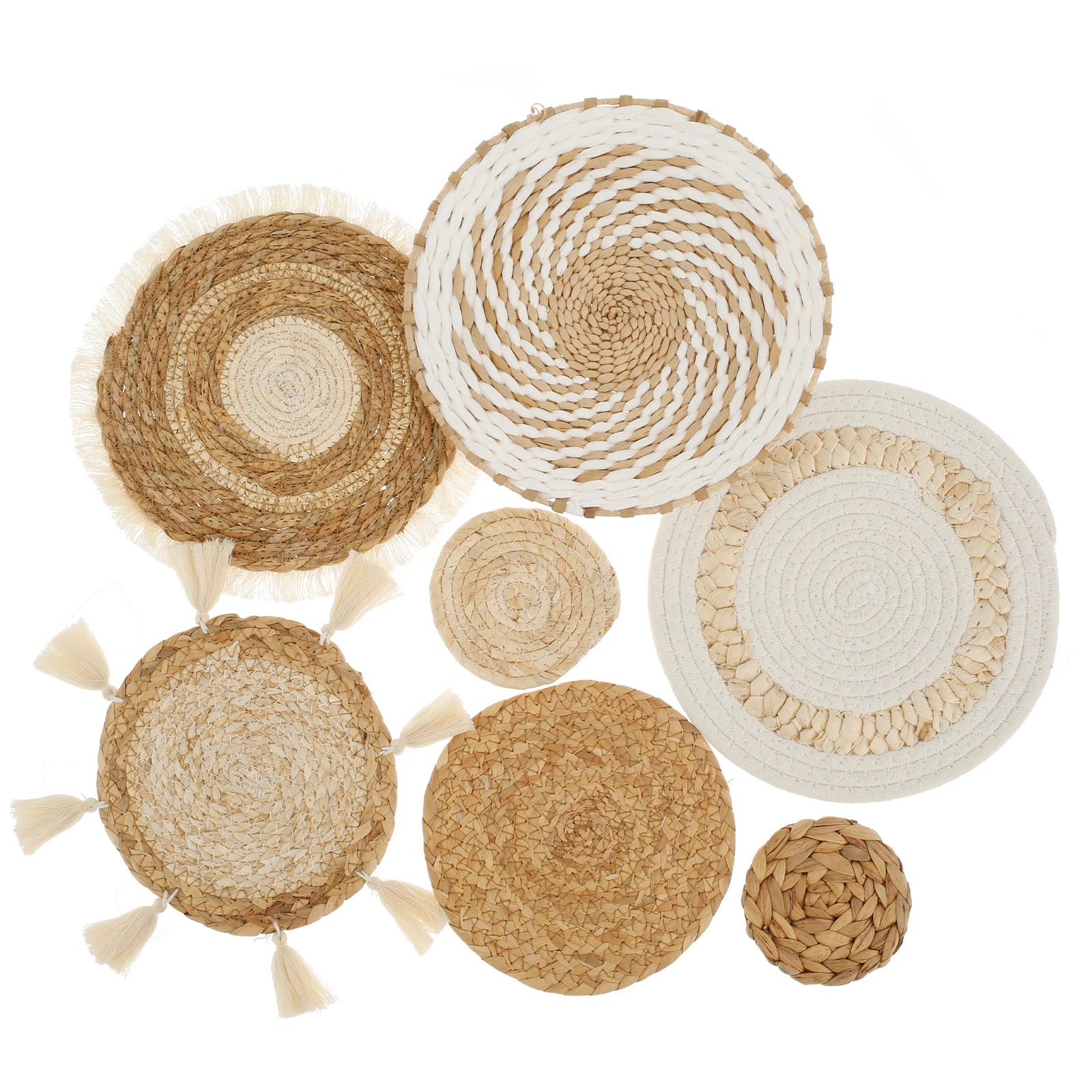 7-Piece Hanging Woven Wall Basket Set – Handmade Boho Farmhouse Décor