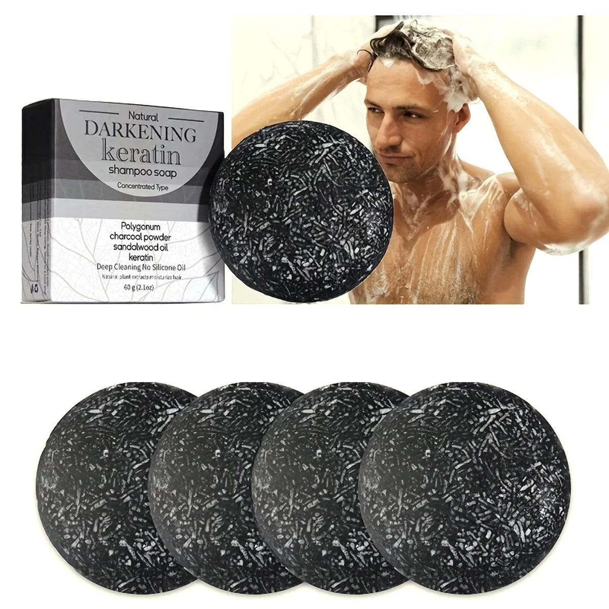 XF 60g Black Soap Solid Shampoo Organic Vegan Shampoo Bar for All Hair Types Made with Natural Oil
