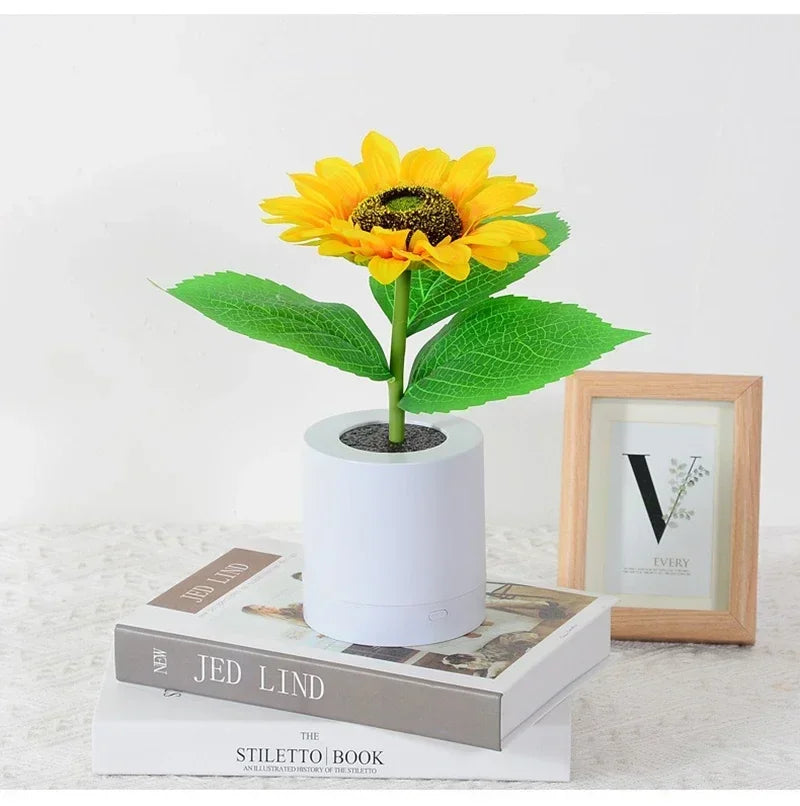 Sunflower LED Night Light — USB Rechargeable Warm Light Decorative Lamp for Bedroom & Holiday Décor