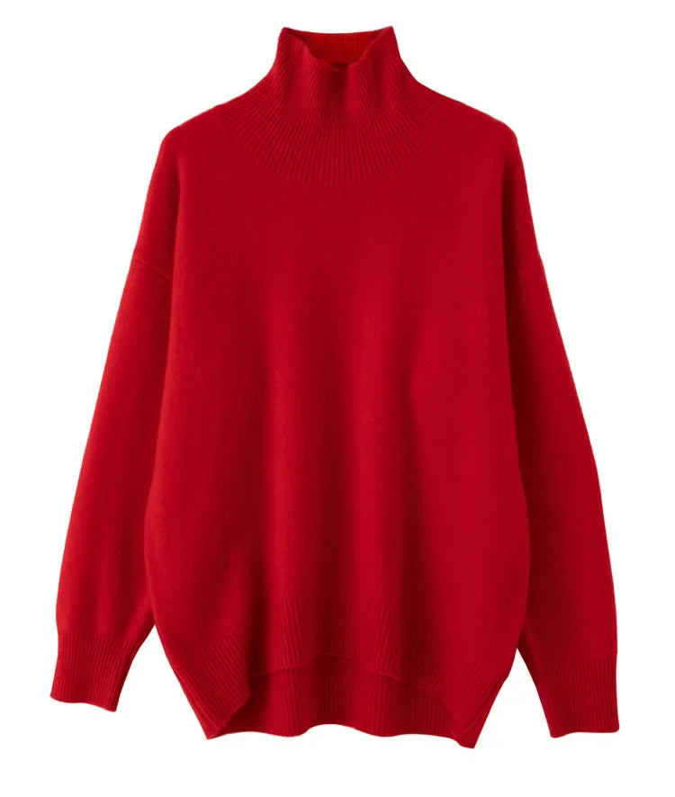 Women’s Loose Fit Turtleneck Wool Sweater – Cozy Oversized Knit, Layering Pullover (Inclusive Sizing)