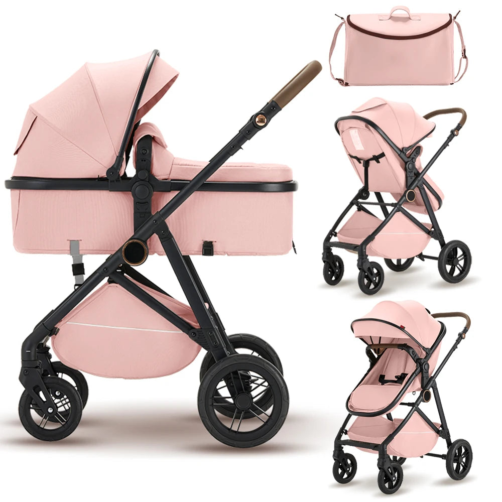 Baby 2 in 1 Baby Stroller Pushchair High Landscape Reversible Foldable Portable Stroller Newborn Pram