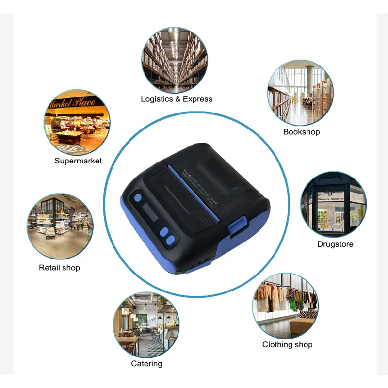 MHT-Portable 80mm One Printer Industrial Grade Mobile Bluetooth Thermal Label /Receipt Printer Imprimante d'etiquette Thermique