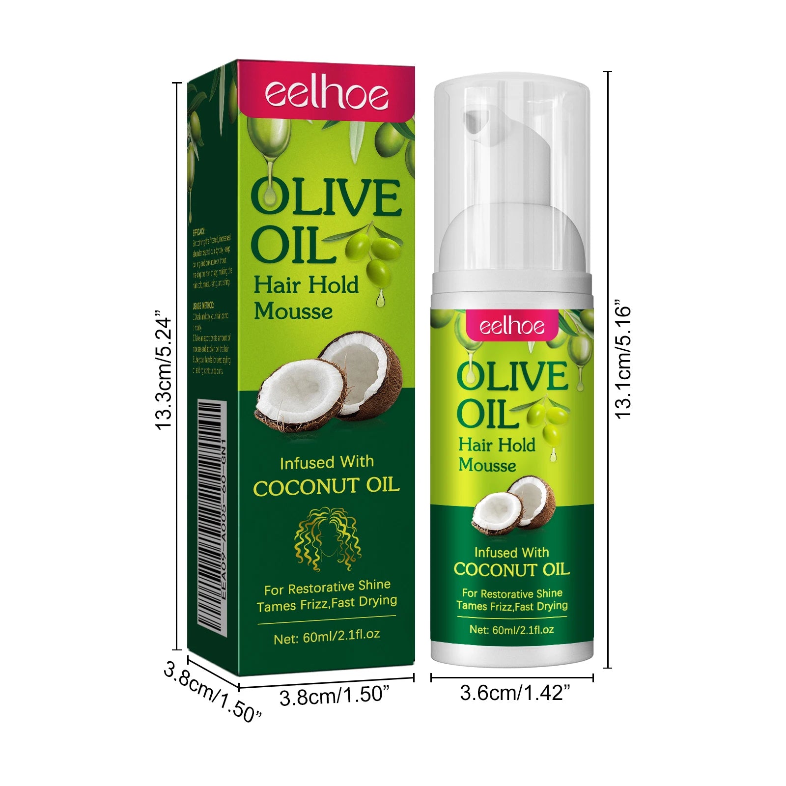 EELHOE Olive Oil Hair Hold Mousse — Anti-Frizz, Curl Defining & Nourishing Styling Foam (60 ml)