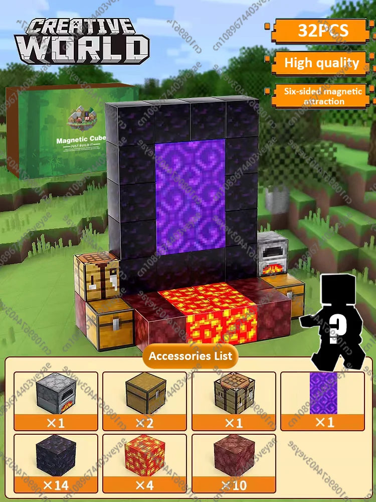 Magnetic Building Blocks Mine World Magnet Cube Set STEM Montessori Sensory Toy for Kids Boys Girls Ages 3+ DIY Model Children